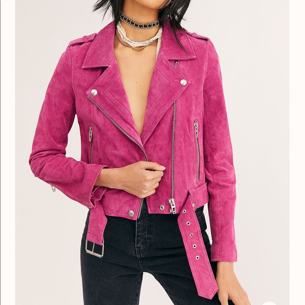 Free People BlankNYC Moto Jacket Pink Suede XS